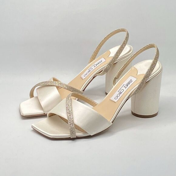 Jimmy Choo Plum Satin & Glitter Slingback Sandals size 39.5  Jimmy Choo Plum Satin & Glitter Slingback Sandals size 39